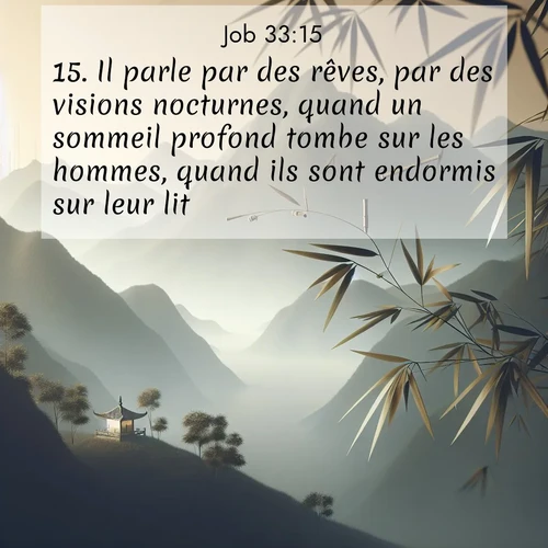 Segond21 Job  ; image nature: image avec le verset biblique :Il parle par des rêves, par des visions nocturnes, quand un sommeil profond tombe sur les hommes, quand ils sont endormis sur leur lit. ;  ; 33:15