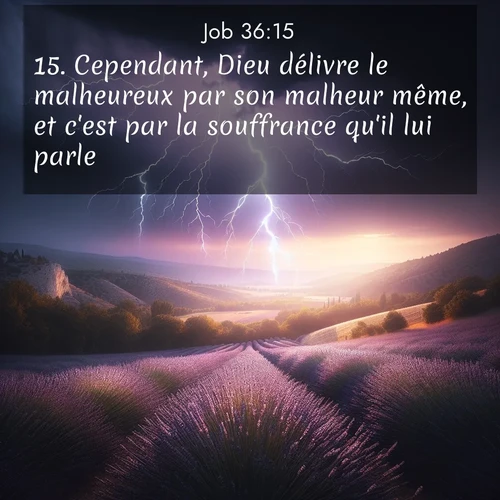 Segond21 Job  ; image nature: image avec le verset biblique :Cependant, Dieu délivre le malheureux par son malheur même, et c&#039;est par la souffrance qu&#039;il lui parle. ;  ; 36:15