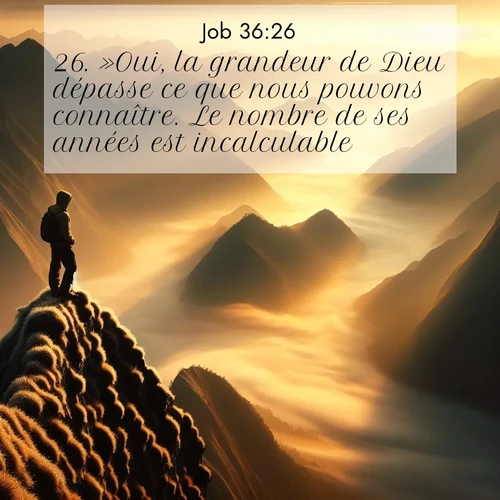 Segond21 Job  ; image nature: image avec le verset biblique :»Oui, la grandeur de Dieu dépasse ce que nous pouvons connaître. Le nombre de ses années est incalculable. ;  ; 36:26