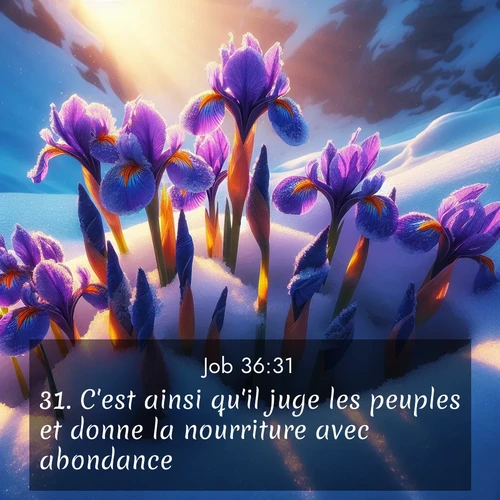 Segond21 Job  ; image nature: image avec le verset biblique :C&#039;est ainsi qu&#039;il juge les peuples et donne la nourriture avec abondance. ;  ; 36:31
