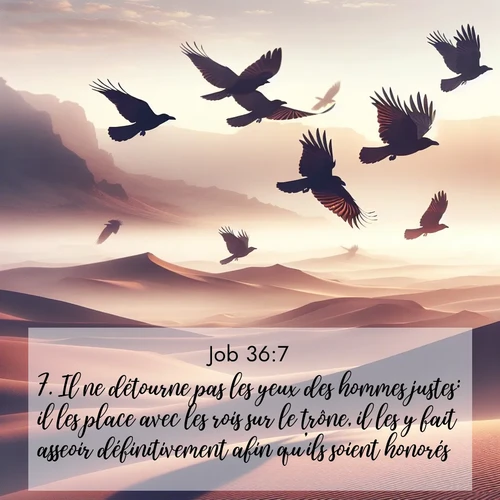 Segond21 Job  ; image nature: image avec le verset biblique :Il ne détourne pas les yeux des hommes justes: il les place avec les rois sur le trône, il les y fait asseoir définitivement afin qu&#039;ils soient honorés. ;  ; 36:7