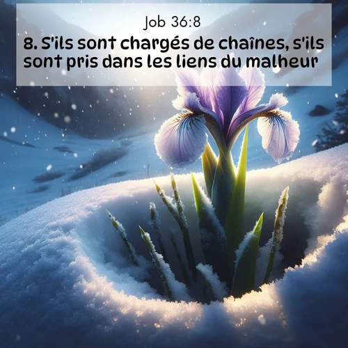 Segond21 Job  ; image nature: image avec le verset biblique :S&#039;ils sont chargés de chaînes, s&#039;ils sont pris dans les liens du malheur, ;  ; 36:8