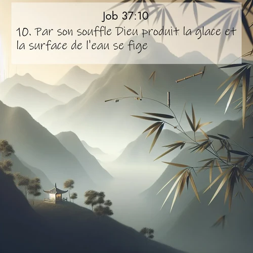 Segond21 Job  ; image nature: image avec le verset biblique :Par son souffle Dieu produit la glace et la surface de l&#039;eau se fige. ;  ; 37:10