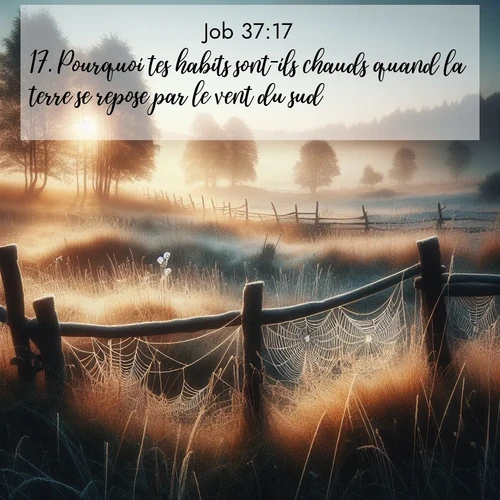 Segond21 Job  ; image nature: image avec le verset biblique :Pourquoi tes habits sont-ils chauds quand la terre se repose par le vent du sud? ;  ; 37:17