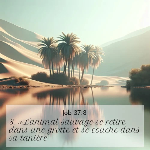 Segond21 Job  ; image nature: image avec le verset biblique :»L&#039;animal sauvage se retire dans une grotte et se couche dans sa tanière. ;  ; 37:8