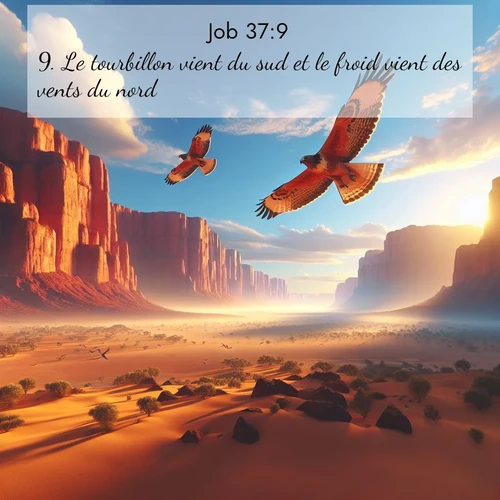 Segond21 Job  ; image nature: image avec le verset biblique :Le tourbillon vient du sud et le froid vient des vents du nord. ;  ; 37:9