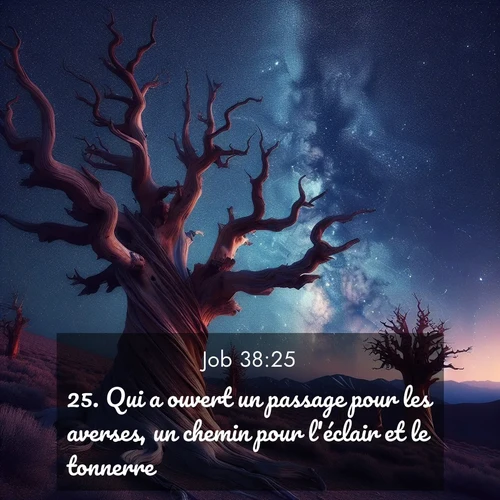 Segond21 Job  ; image nature: image avec le verset biblique :Qui a ouvert un passage pour les averses, un chemin pour l&#039;éclair et le tonnerre, ;  ; 38:25