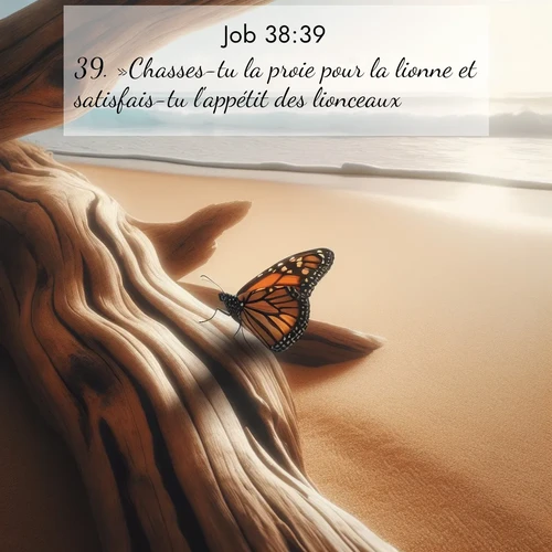 Segond21 Job  ; image nature: image avec le verset biblique :»Chasses-tu la proie pour la lionne et satisfais-tu l&#039;appétit des lionceaux ;  ; 38:39