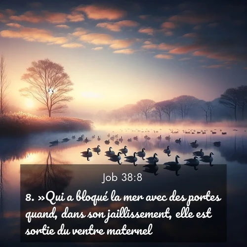 Segond21 Job  ; image nature: image avec le verset biblique :»Qui a bloqué la mer avec des portes quand, dans son jaillissement, elle est sortie du ventre maternel, ;  ; 38:8