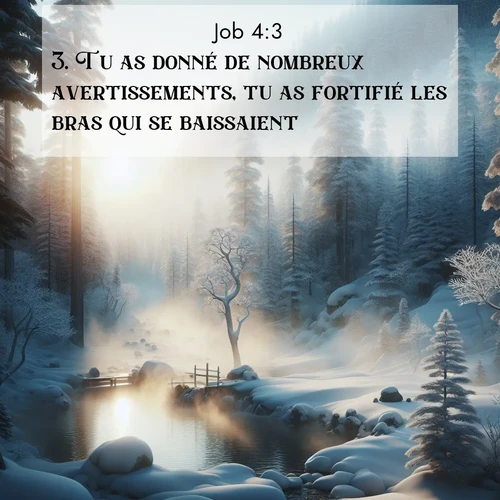 Segond21 Job  ; image nature: image avec le verset biblique :Tu as donné de nombreux avertissements, tu as fortifié les bras qui se baissaient, ;  ; 4:3