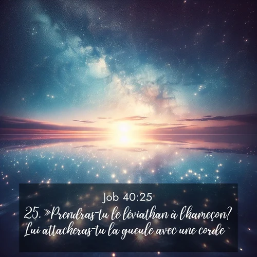 Segond21 Job  ; image nature: image avec le verset biblique :»Prendras-tu le léviathan à l&#039;hameçon? Lui attacheras-tu la gueule avec une corde? ;  ; 40:25