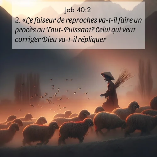 Segond21 Job  ; image nature: image avec le verset biblique :«Le faiseur de reproches va-t-il faire un procès au Tout-Puissant? Celui qui veut corriger Dieu va-t-il répliquer?» ;  ; 40:2
