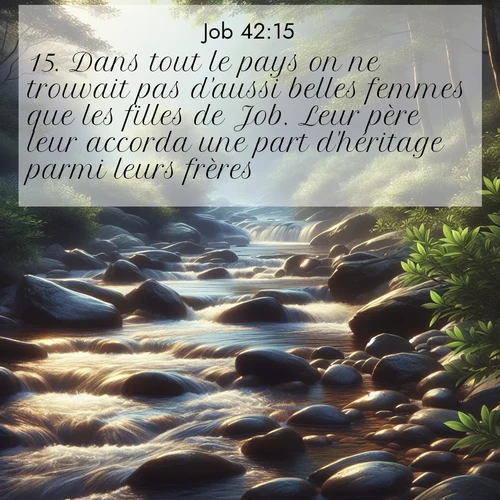 Segond21 Job  ; image nature: image avec le verset biblique :Dans tout le pays on ne trouvait pas d&#039;aussi belles femmes que les filles de Job. Leur père leur accorda une part d&#039;héritage parmi leurs frères. ;  ; 42:15