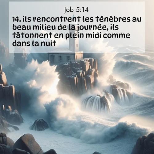 Segond21 Job  ; image nature: image avec le verset biblique :ils rencontrent les ténèbres au beau milieu de la journée, ils tâtonnent en plein midi comme dans la nuit. ;  ; 5:14