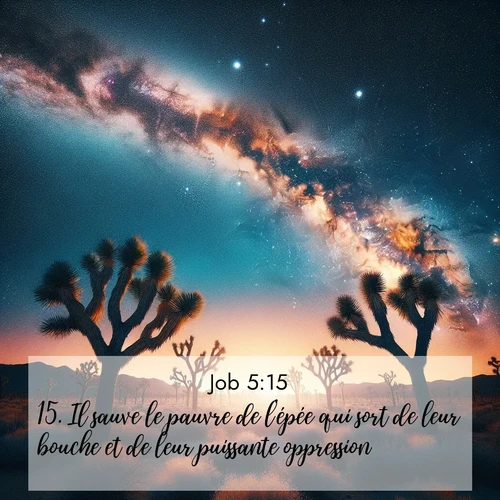 Segond21 Job  ; image nature: image avec le verset biblique :Il sauve le pauvre de l&#039;épée qui sort de leur bouche et de leur puissante oppression. ;  ; 5:15