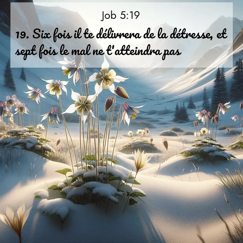 Segond21 Job  ; image nature: image avec le verset biblique :Six fois il te délivrera de la détresse, et sept fois le mal ne t&#039;atteindra pas. ;  ; 5:19