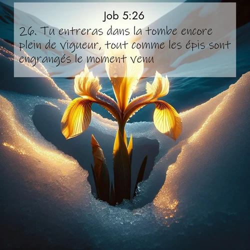 Segond21 Job  ; image nature: image avec le verset biblique :Tu entreras dans la tombe encore plein de vigueur, tout comme les épis sont engrangés le moment venu. ;  ; 5:26