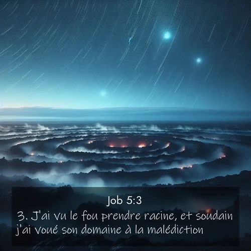 Segond21 Job  ; image nature: image avec le verset biblique :J&#039;ai vu le fou prendre racine, et soudain j&#039;ai voué son domaine à la malédiction. ;  ; 5:3