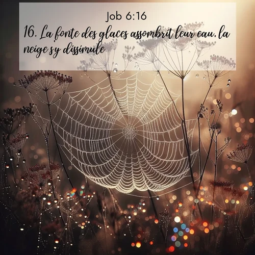 Segond21 Job  ; image nature: image avec le verset biblique :La fonte des glaces assombrit leur eau, la neige s&#039;y dissimule. ;  ; 6:16