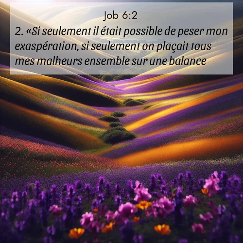Segond21 Job  ; image nature: image avec le verset biblique :«Si seulement il était possible de peser mon exaspération, si seulement on plaçait tous mes malheurs ensemble sur une balance! ;  ; 6:2