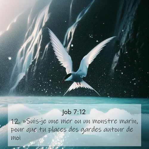 Segond21 Job  ; image nature: image avec le verset biblique :»Suis-je une mer ou un monstre marin, pour que tu places des gardes autour de moi? ;  ; 7:12