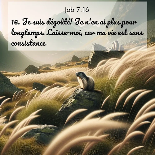 Segond21 Job  ; image nature: image avec le verset biblique :Je suis dégoûté! Je n&#039;en ai plus pour longtemps. Laisse-moi, car ma vie est sans consistance. ;  ; 7:16