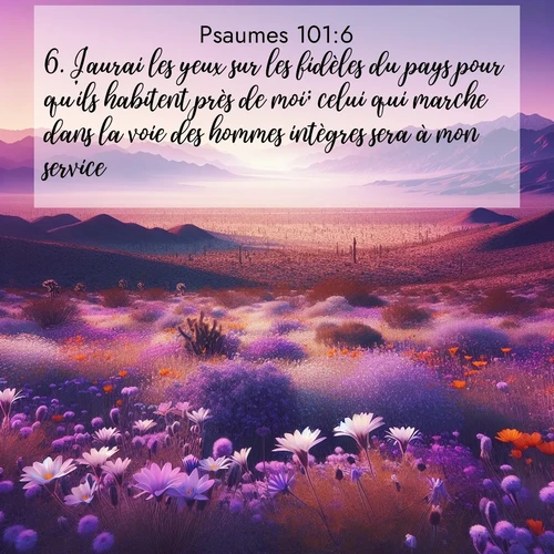 Segond21 Psaumes  ; image nature: image avec le verset biblique :J&#039;aurai les yeux sur les fidèles du pays pour qu&#039;ils habitent près de moi; celui qui marche dans la voie des hommes intègres sera à mon service. ;  ; 101:6