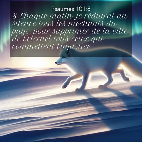 Segond21 Psaumes  ; image nature: image avec le verset biblique :Chaque matin, je réduirai au silence tous les méchants du pays, pour supprimer de la ville de l&#039;Eternel tous ceux qui commettent l&#039;injustice. ;  ; 101:8