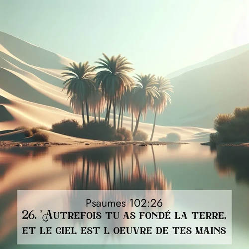 Segond21 Psaumes  ; image nature: image avec le verset biblique :*Autrefois tu as fondé la terre, et le ciel est l&#039;oeuvre de tes mains. ;  ; 102:26