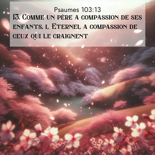 Segond21 Psaumes  ; image nature: image avec le verset biblique :Comme un père a compassion de ses enfants, l&#039;Eternel a compassion de ceux qui le craignent, ;  ; 103:13
