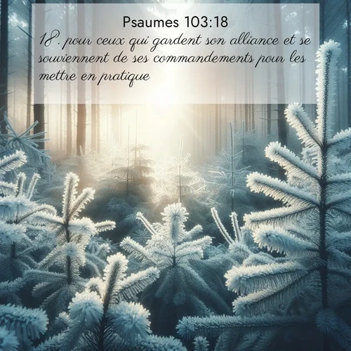 Segond21 Psaumes  ; image nature: image avec le verset biblique :pour ceux qui gardent son alliance et se souviennent de ses commandements pour les mettre en pratique. ;  ; 103:18