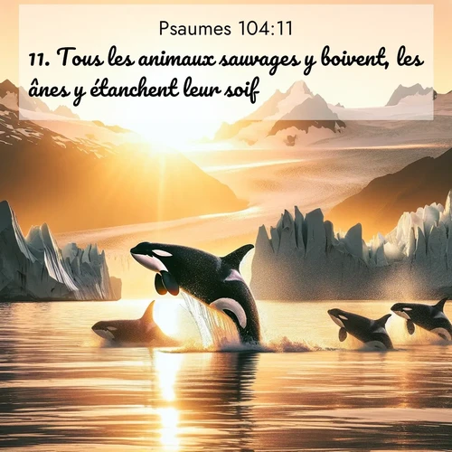 Segond21 Psaumes  ; image nature: image avec le verset biblique :Tous les animaux sauvages y boivent, les ânes y étanchent leur soif. ;  ; 104:11