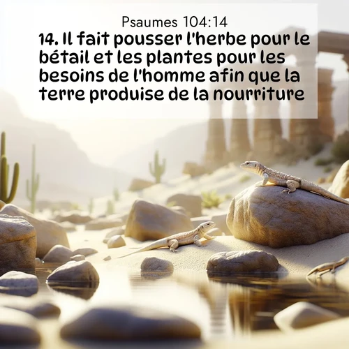 Segond21 Psaumes  ; image nature: image avec le verset biblique :Il fait pousser l&#039;herbe pour le bétail et les plantes pour les besoins de l&#039;homme afin que la terre produise de la nourriture: ;  ; 104:14
