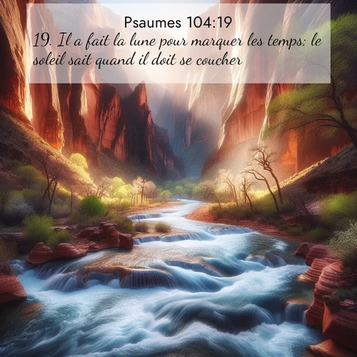 Segond21 Psaumes  ; image nature: image avec le verset biblique :Il a fait la lune pour marquer les temps; le soleil sait quand il doit se coucher. ;  ; 104:19
