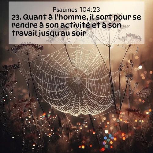 Segond21 Psaumes  ; image nature: image avec le verset biblique :Quant à l&#039;homme, il sort pour se rendre à son activité et à son travail jusqu&#039;au soir. ;  ; 104:23
