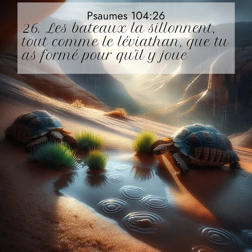 Segond21 Psaumes  ; image nature: image avec le verset biblique :Les bateaux la sillonnent, tout comme le léviathan, que tu as formé pour qu&#039;il y joue. ;  ; 104:26