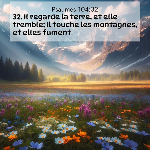 Segond21 Psaumes  ; image nature: image avec le verset biblique :Il regarde la terre, et elle tremble; il touche les montagnes, et elles fument. ;  ; 104:32
