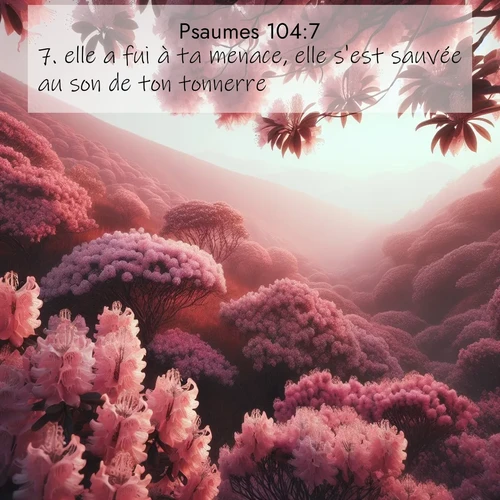 Segond21 Psaumes  ; image nature: image avec le verset biblique :elle a fui à ta menace, elle s&#039;est sauvée au son de ton tonnerre. ;  ; 104:7