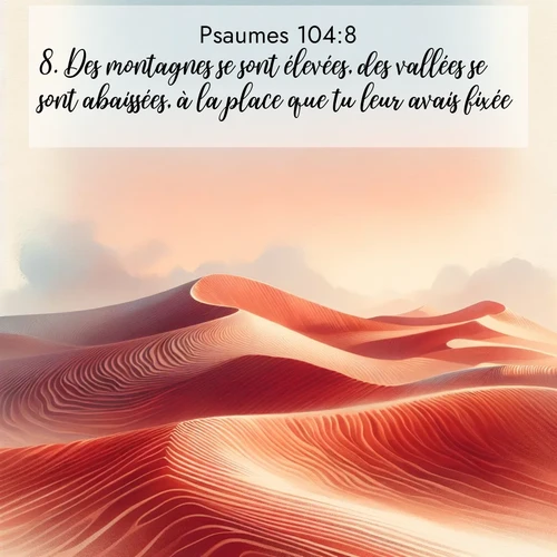 Segond21 Psaumes  ; image nature: image avec le verset biblique :Des montagnes se sont élevées, des vallées se sont abaissées, à la place que tu leur avais fixée. ;  ; 104:8