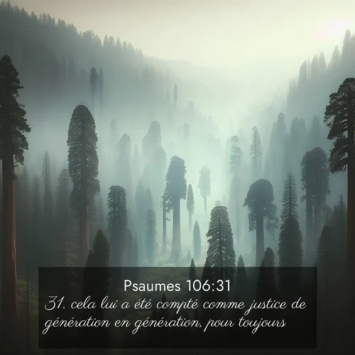 Segond21 Psaumes  ; image nature: image avec le verset biblique :cela lui a été compté comme justice de génération en génération, pour toujours. ;  ; 106:31