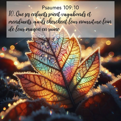 Segond21 Psaumes  ; image nature: image avec le verset biblique :Que ses enfants soient vagabonds et mendiants, qu&#039;ils cherchent leur nourriture loin de leur maison en ruine! ;  ; 109:10