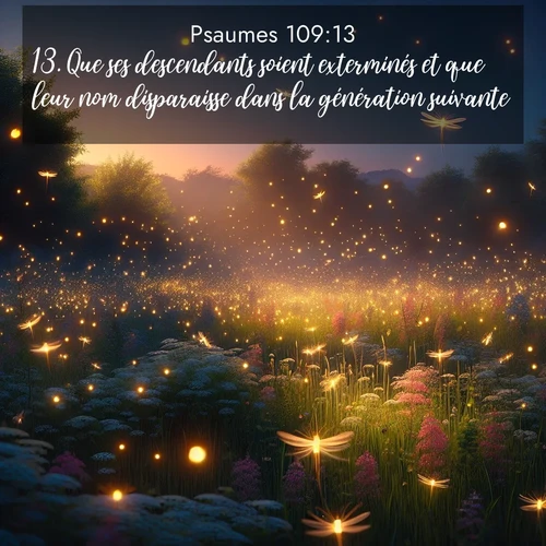 Segond21 Psaumes  ; image nature: image avec le verset biblique :Que ses descendants soient exterminés et que leur nom disparaisse dans la génération suivante! ;  ; 109:13
