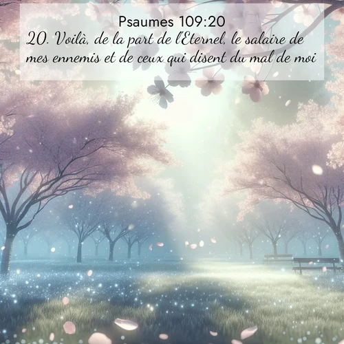 Segond21 Psaumes  ; image nature: image avec le verset biblique :Voilà, de la part de l&#039;Eternel, le salaire de mes ennemis et de ceux qui disent du mal de moi! ;  ; 109:20