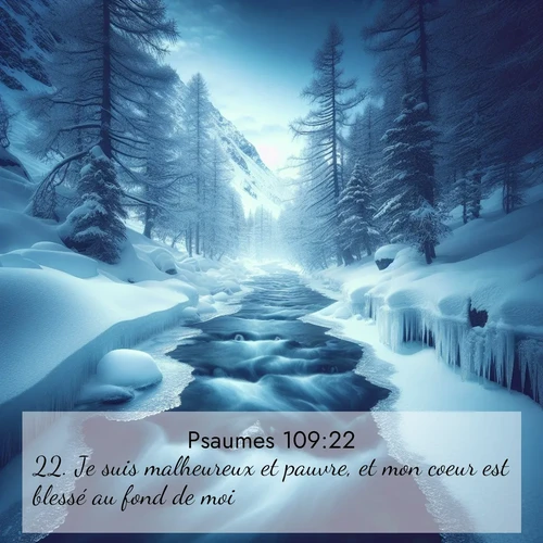 Segond21 Psaumes  ; image nature: image avec le verset biblique :Je suis malheureux et pauvre, et mon coeur est blessé au fond de moi. ;  ; 109:22