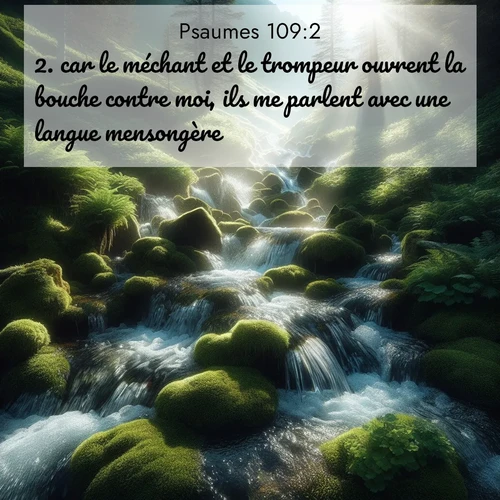 Segond21 Psaumes  ; image nature: image avec le verset biblique :car le méchant et le trompeur ouvrent la bouche contre moi, ils me parlent avec une langue mensongère, ;  ; 109:2