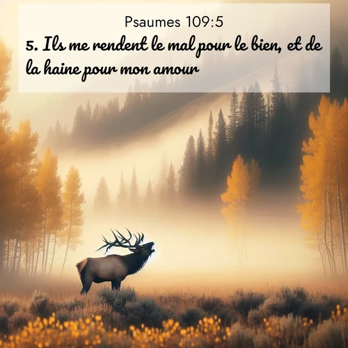 Segond21 Psaumes  ; image nature: image avec le verset biblique :Ils me rendent le mal pour le bien, et de la haine pour mon amour. ;  ; 109:5