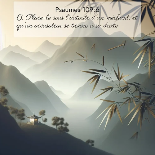 Segond21 Psaumes  ; image nature: image avec le verset biblique :Place-le sous l&#039;autorité d&#039;un méchant, et qu&#039;un accusateur se tienne à sa droite! ;  ; 109:6