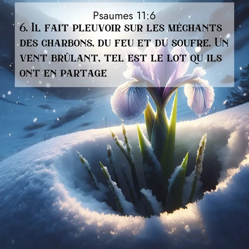 Segond21 Psaumes  ; image nature: image avec le verset biblique :Il fait pleuvoir sur les méchants des charbons, du feu et du soufre. Un vent brûlant, tel est le lot qu&#039;ils ont en partage, ;  ; 11:6