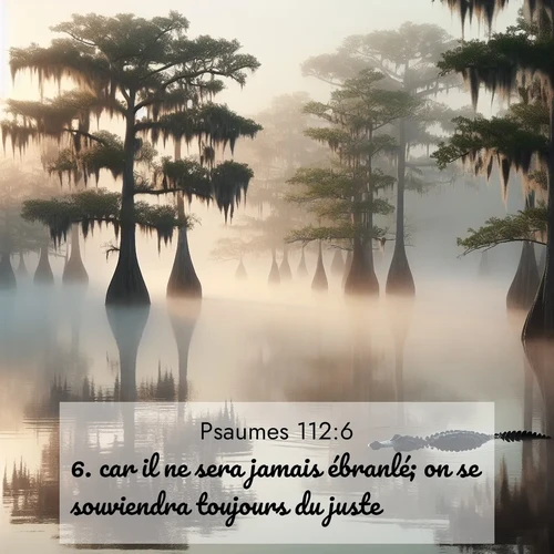 Segond21 Psaumes  ; image nature: image avec le verset biblique :car il ne sera jamais ébranlé; on se souviendra toujours du juste. ;  ; 112:6