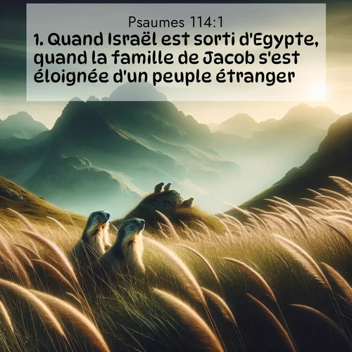 Segond21 Psaumes  ; image nature: image avec le verset biblique :Quand Israël est sorti d&#039;Egypte, quand la famille de Jacob s&#039;est éloignée d&#039;un peuple étranger, ;  ; 114:1